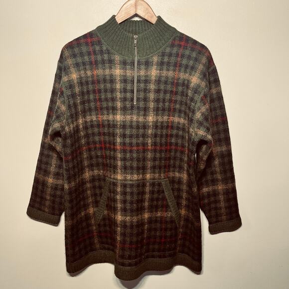 VTG Jones New York Sport Sweater Coat Cardigan Olive Black Plaid Wool Full Zip S - Picture 1 of 8